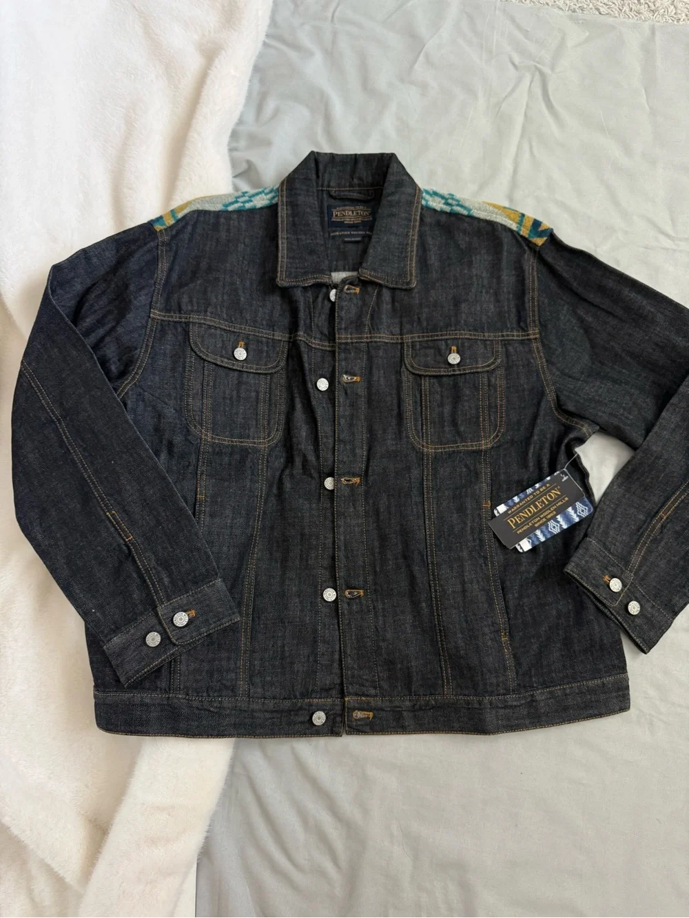 NWT Pendleton Sunset Pass Men’s Denim Jacket Southwestern Wool accents Size XXL